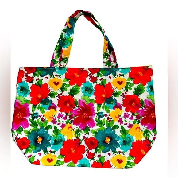 Relisted Colorful Floral Fabric Cotton All Purpose Tote Bag Shoulder Purse - Picture 6 of 6